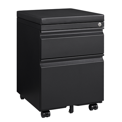 Swift Lock Mobile Storage Cabinet With Leather Cushion - Black