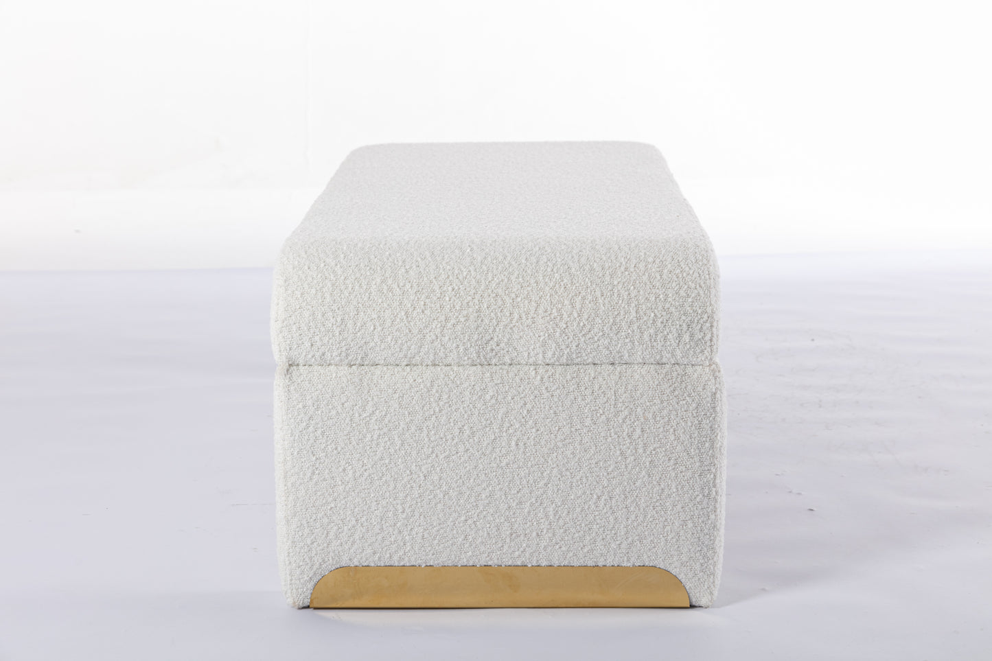 Boucle Fabric Ottoman - White