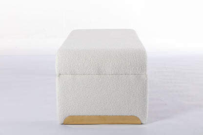 Boucle Fabric Ottoman - White