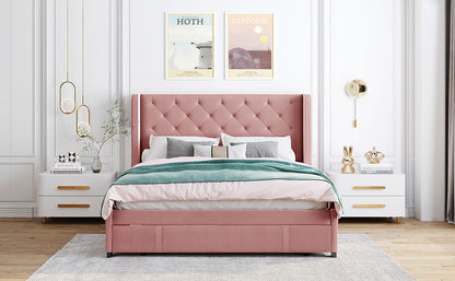 Regal Queen Size Velvet Storage Bed - Pink