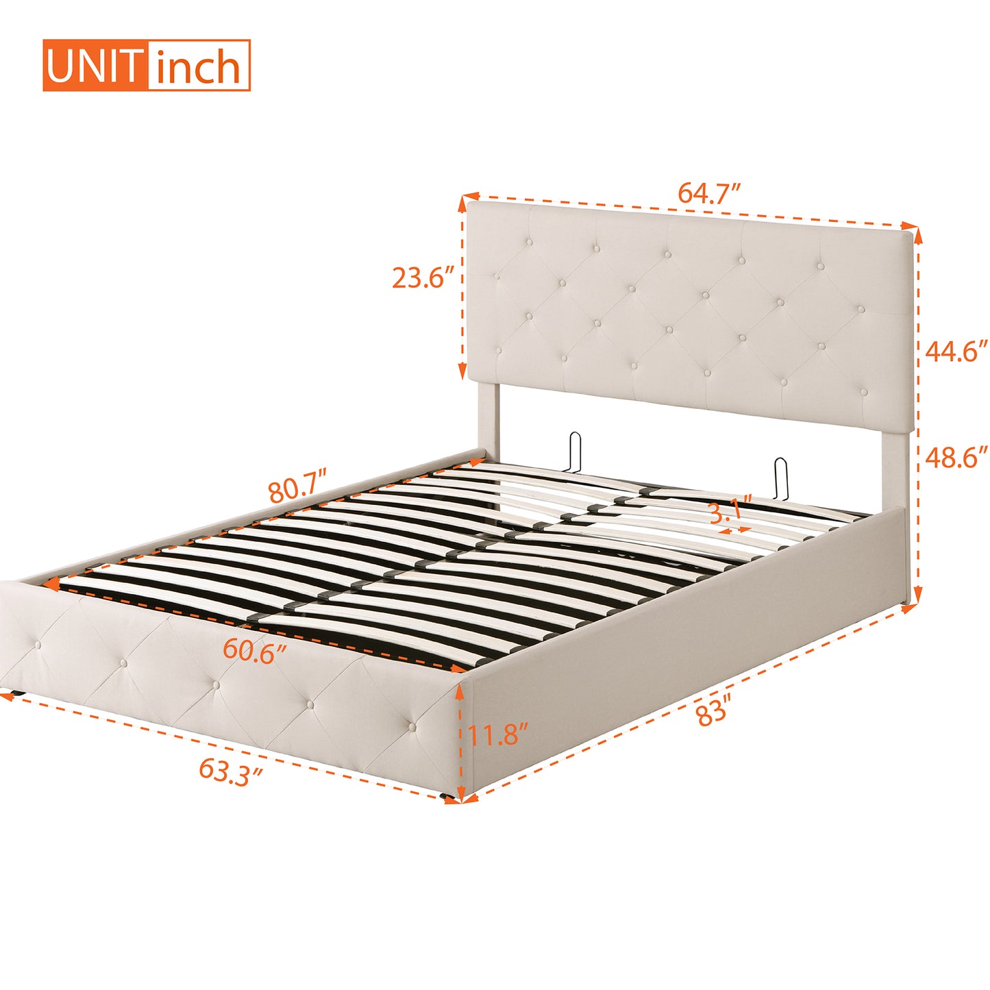 Cipher Queen Size Storage Platform Bed w Hydraulic System - Beige