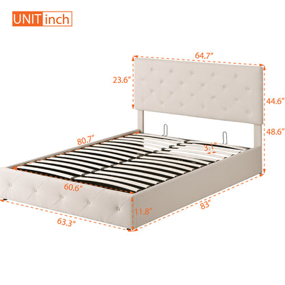Cipher Queen Size Storage Platform Bed w Hydraulic System - Beige