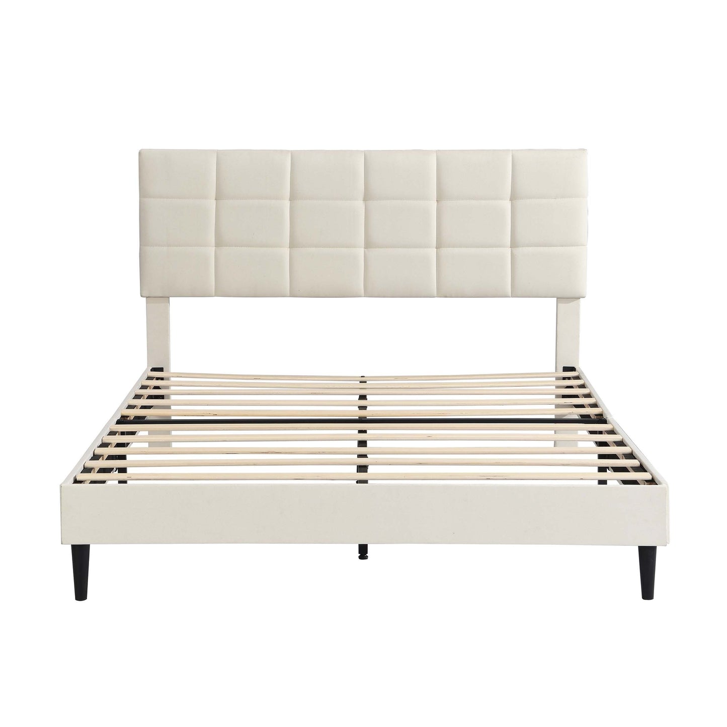 Elegant Queen Size Platform Bed Frame - Beige