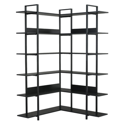Stainless Steel Frame Corner 6-tier Shelves - Black