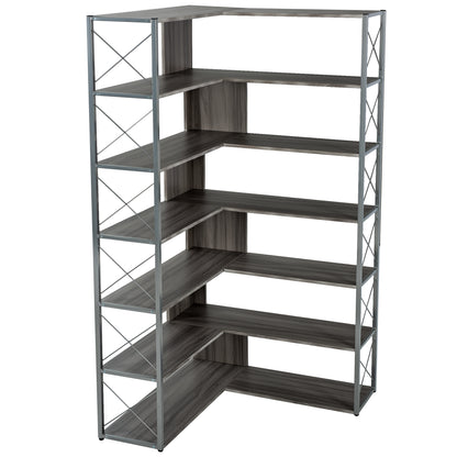 L-Shaped Corner Bookcase - Silver+Grey