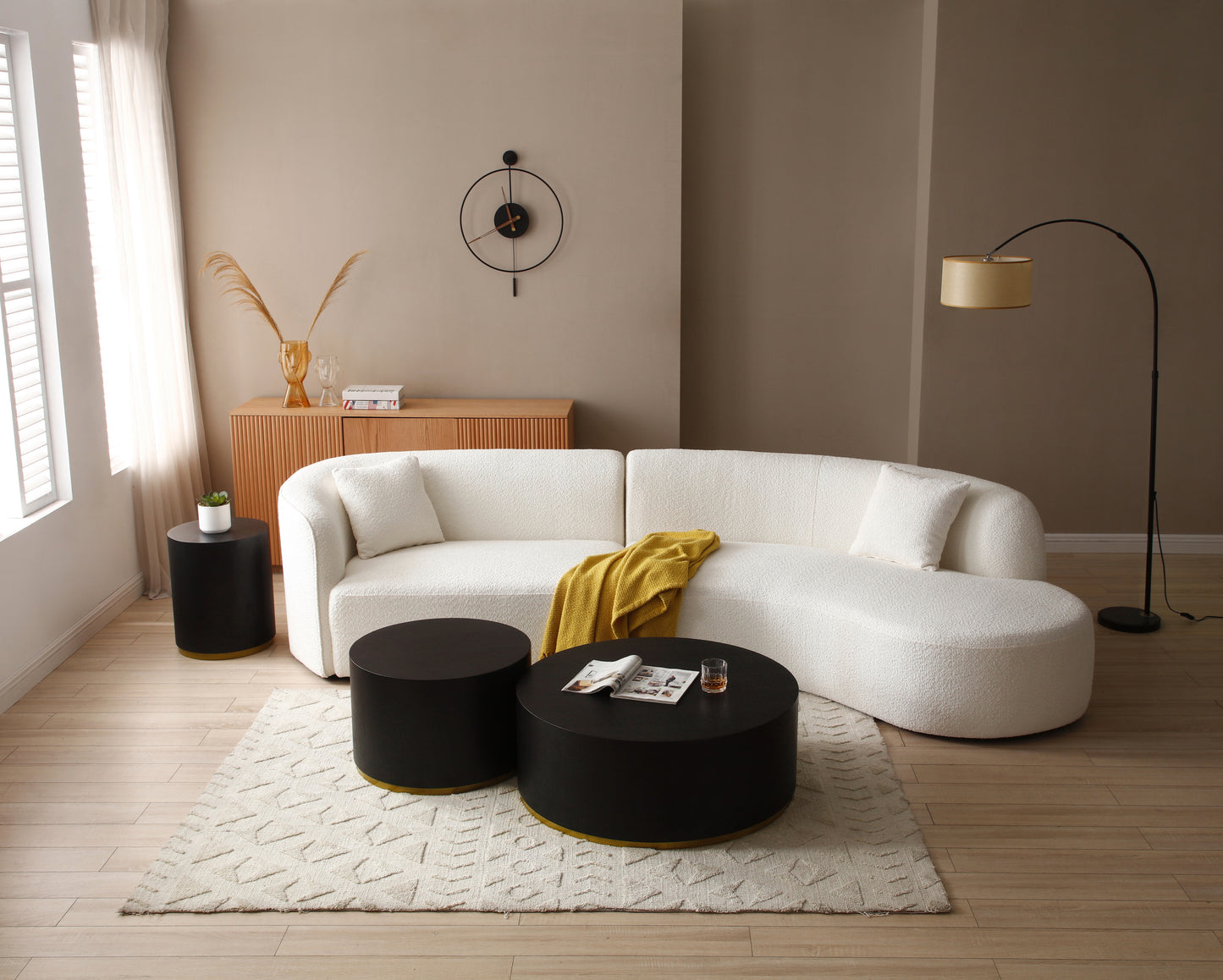 Elegance Curve Boucle Sectional Sofa - White