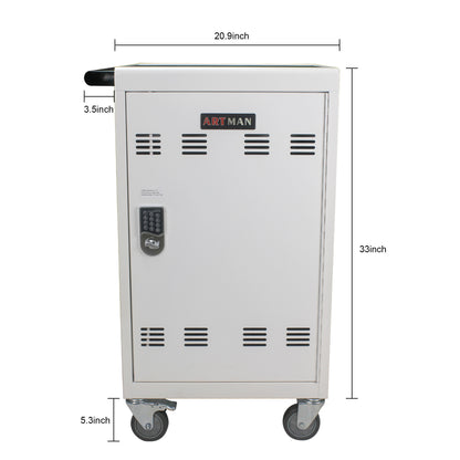 Mobile Charging Cart and Cabinet With Combination Lock - White