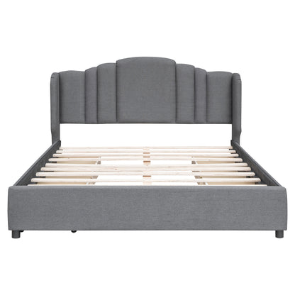 Mali Queen Size Platform Bed with Wingback Headboard - Gray