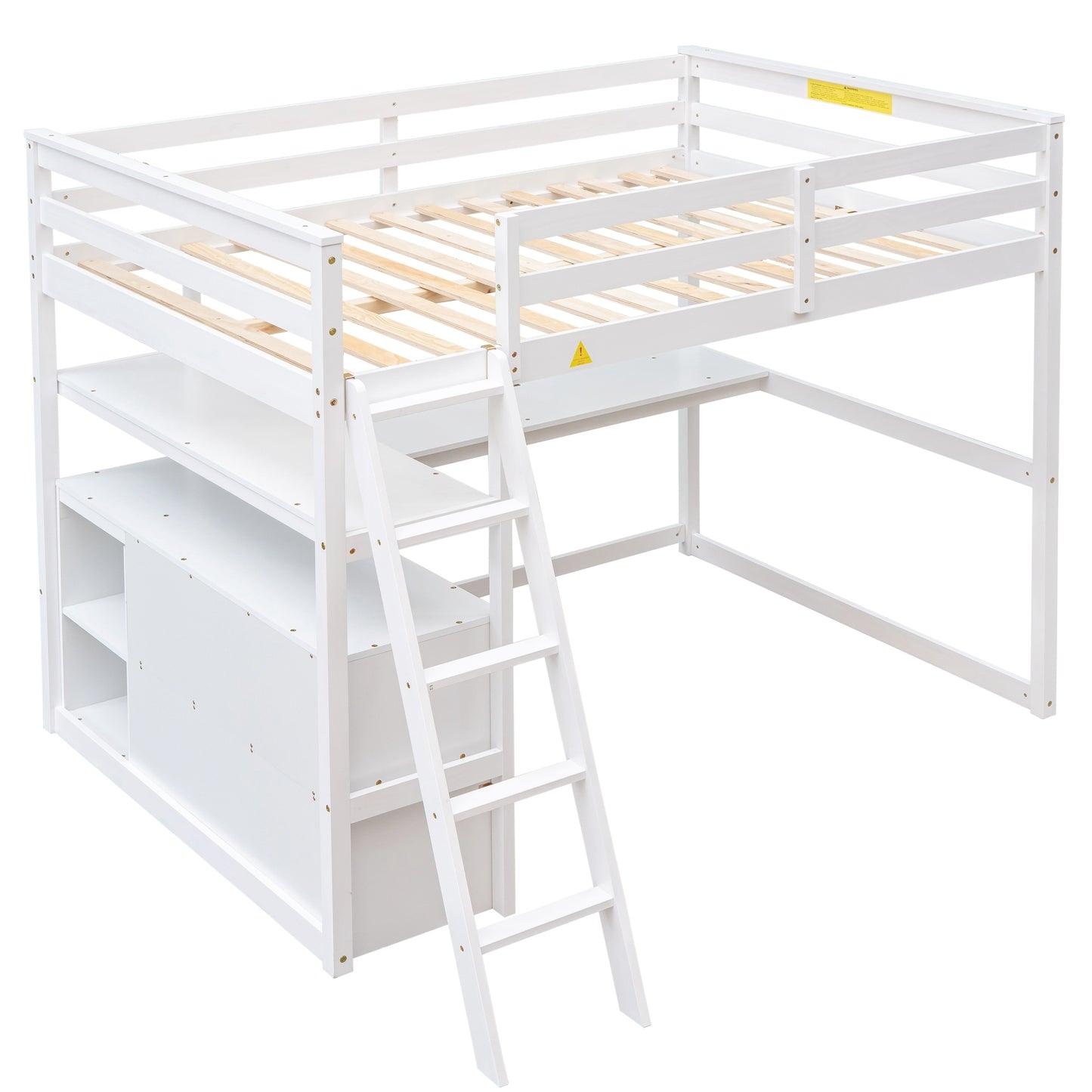 ElevateMax Full Size Loft Bed with Desk and Storage, in Elegant White