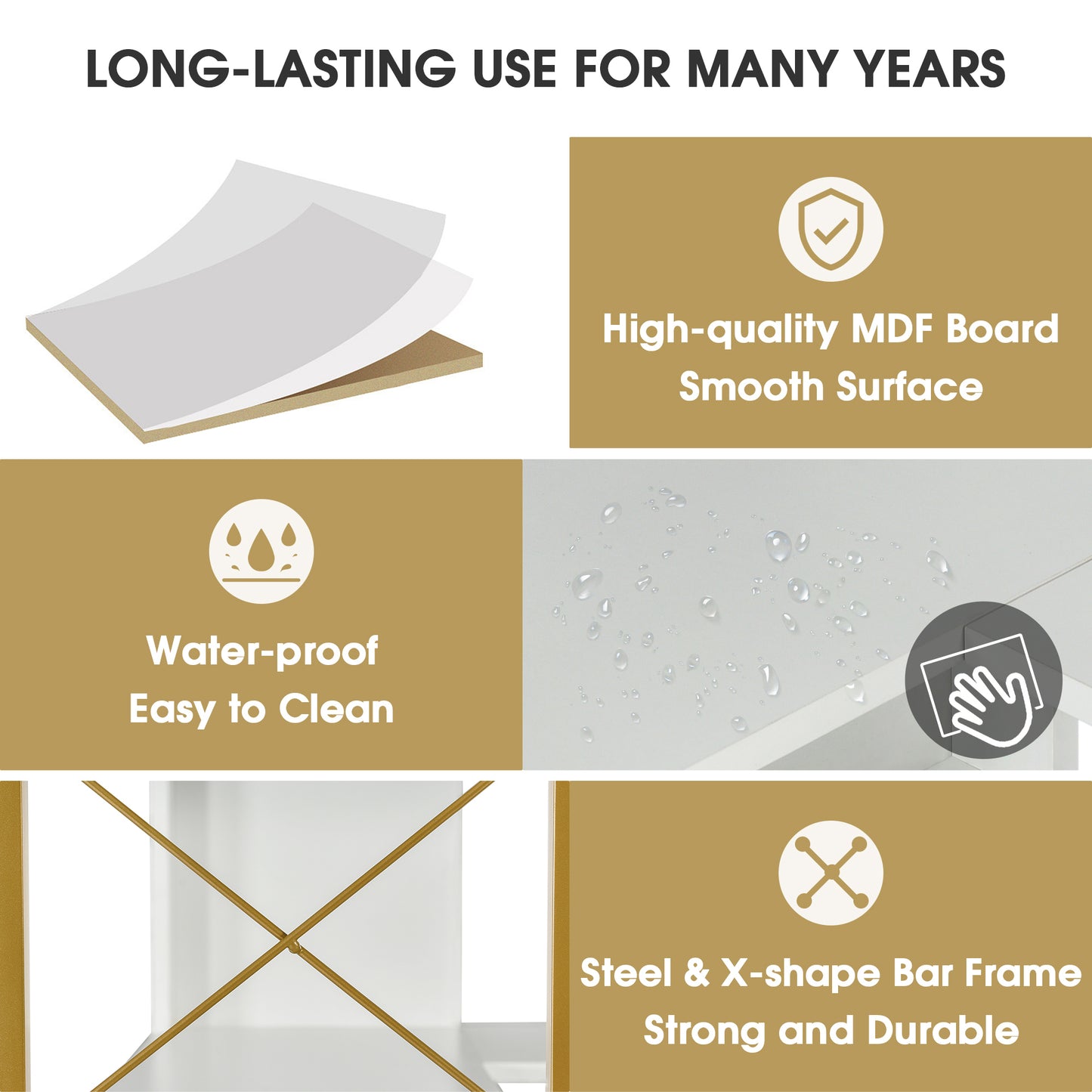 L-Shaped Corner Bookcase - Golden+White