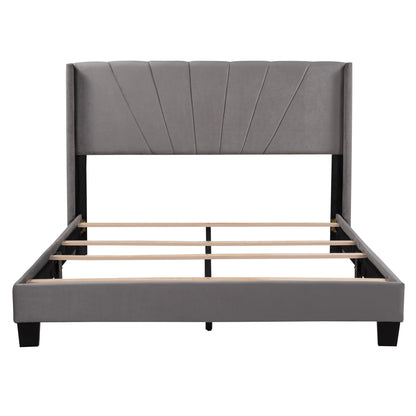 Royal Comfort Queen Size Velvet Upholstered Platform Bed - Gray