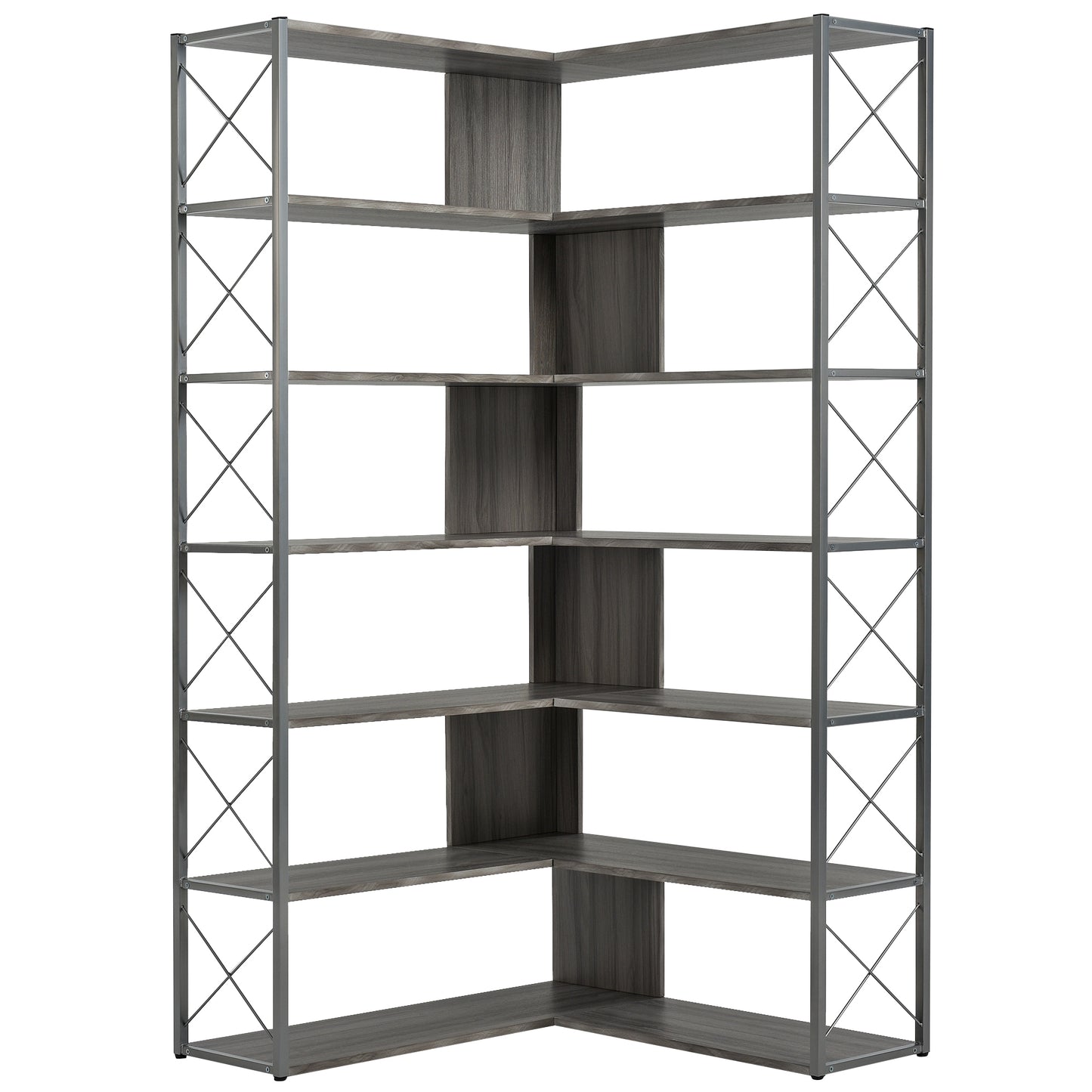 L-Shaped Corner Bookcase - Silver+Grey