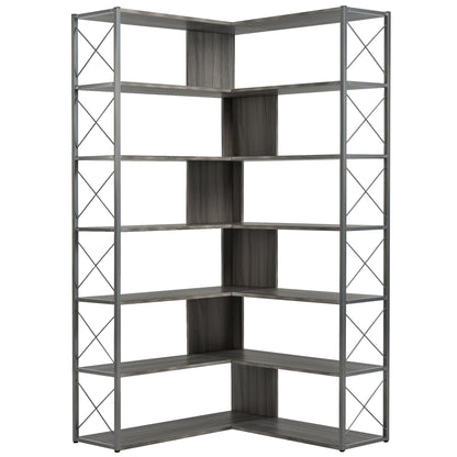 L-Shaped Corner Bookcase - Silver+Grey