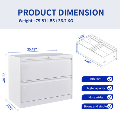 Lock Metal Steel 2 Drawer Lateral Filing Cabinet - White