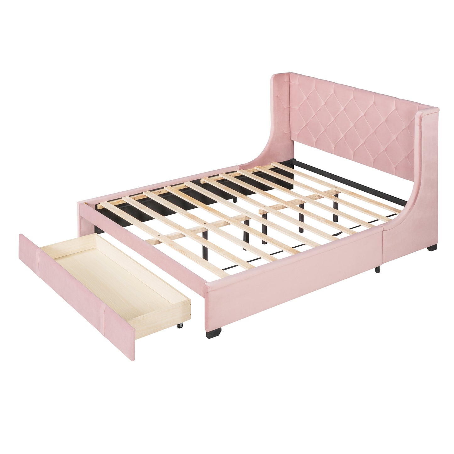 Regal Queen Size Velvet Storage Bed - Pink