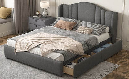 Mali Queen Size Platform Bed with Wingback Headboard - Gray