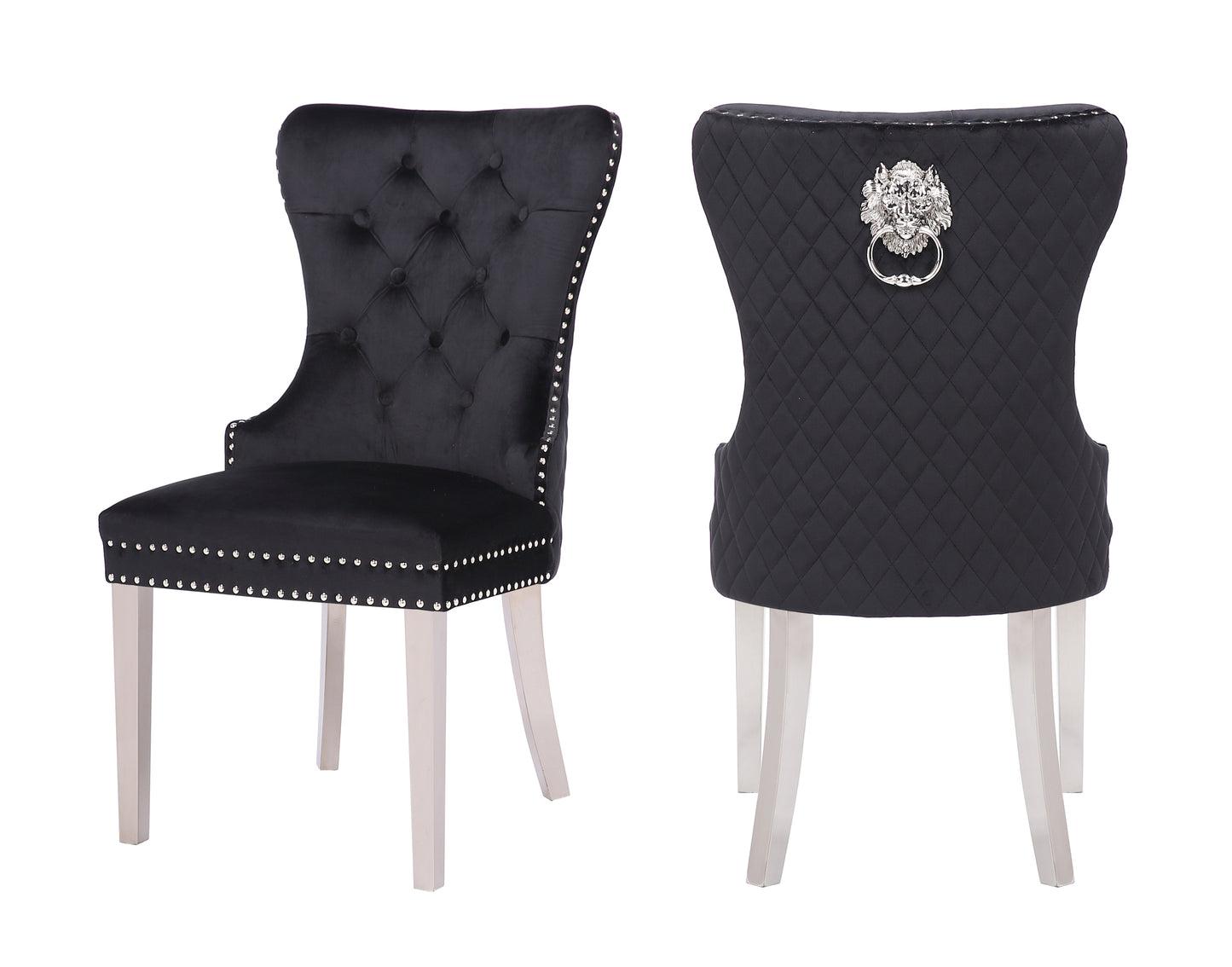 Newton Dining Velvet Chair with Golden Leg (Set of 2) - Black