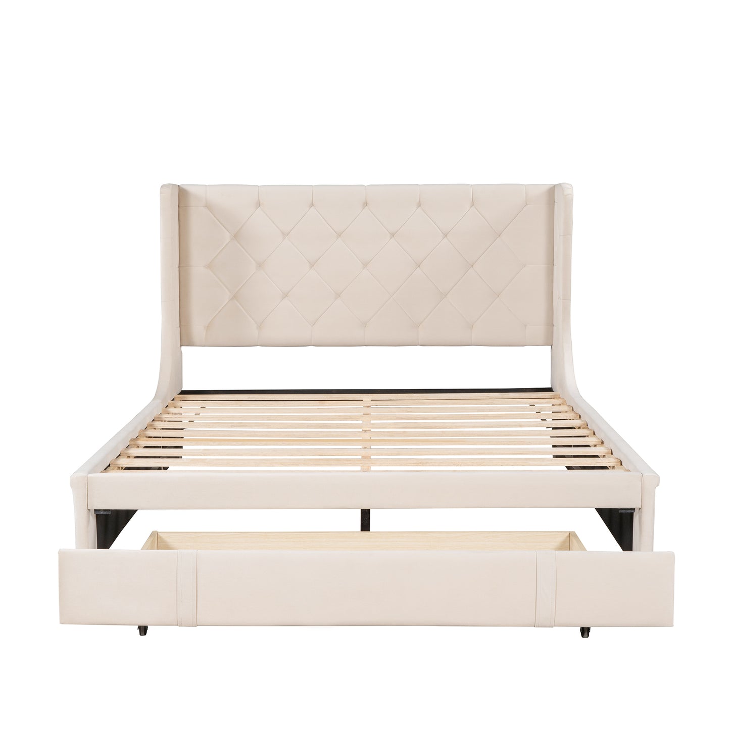 Regal Queen Size Velvet Storage Bed - Beige