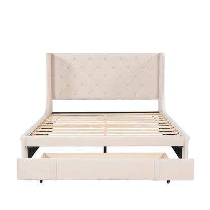 Regal Queen Size Velvet Storage Bed - Beige