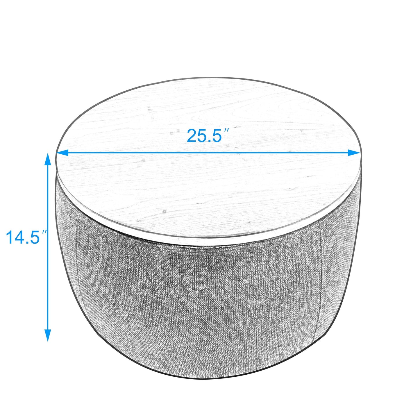 Versa Round Storage Ottoman Table - Navy Blue