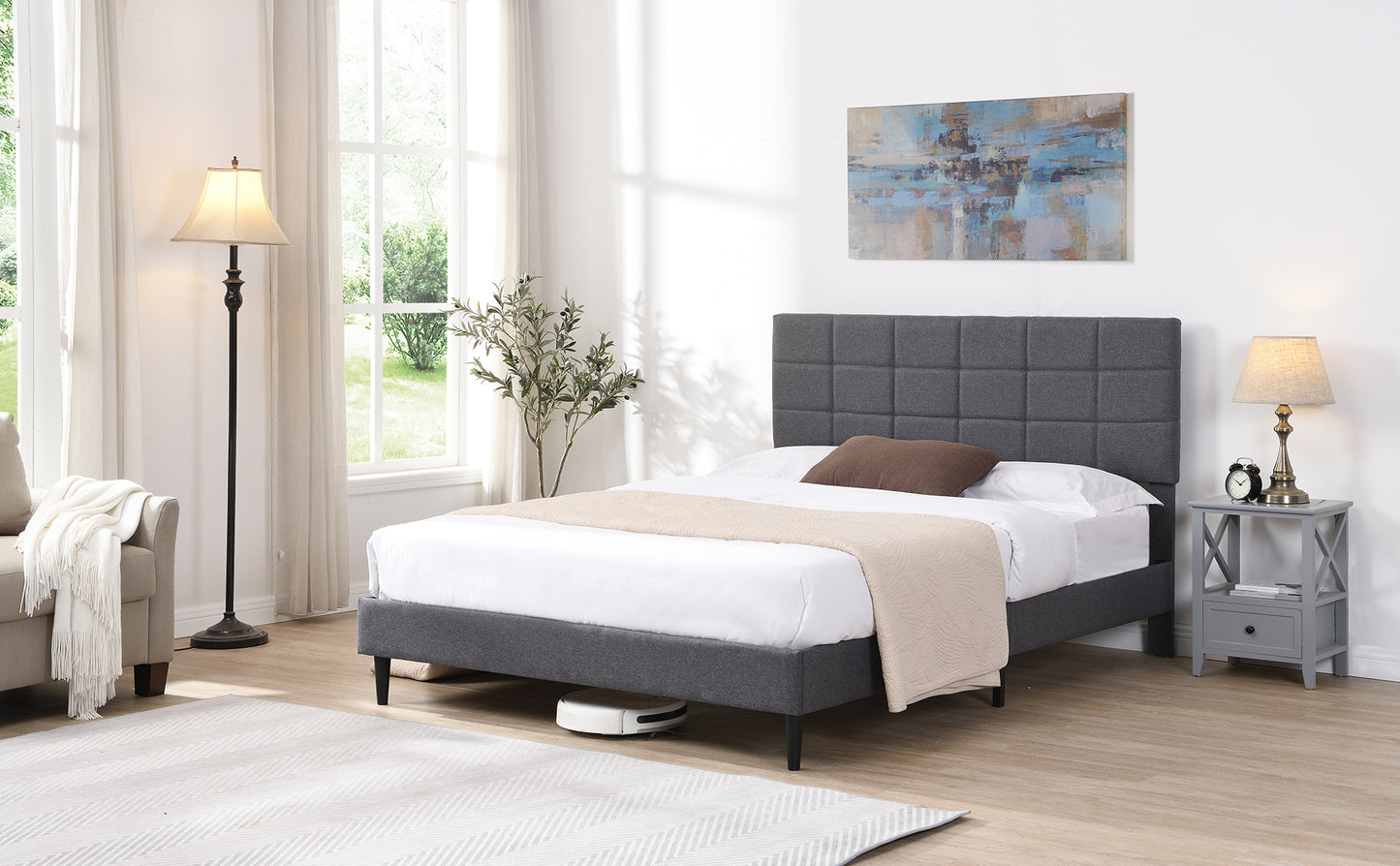 Elegant Queen Size Platform Bed Frame - Gray