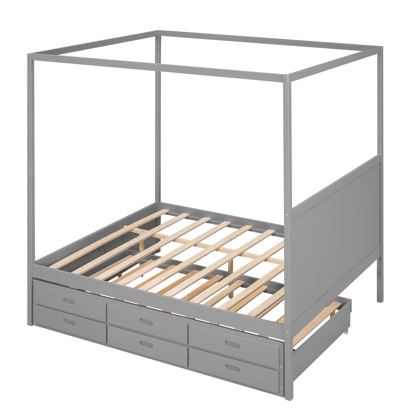 Elegant Haven Canopy Bed with Trundle and Storage, Gray