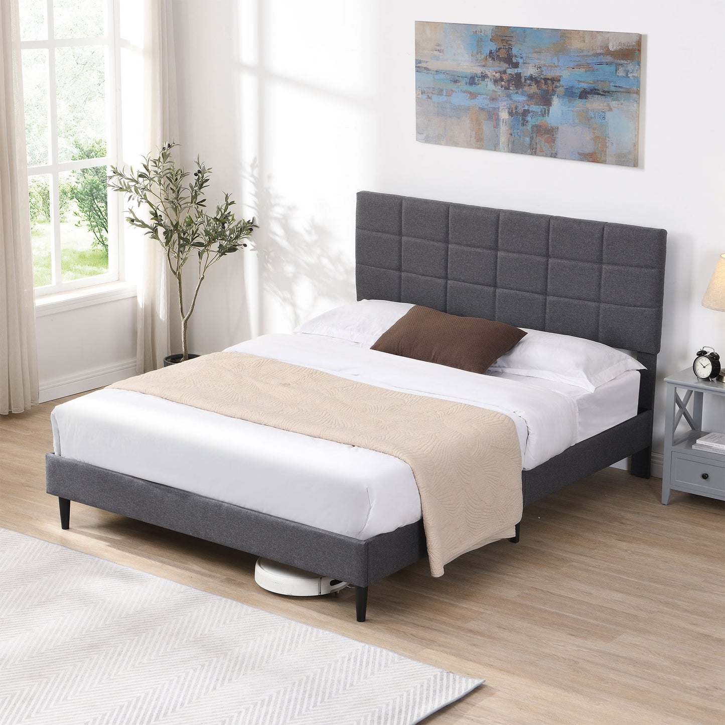 Elegant Queen Size Platform Bed Frame - Gray