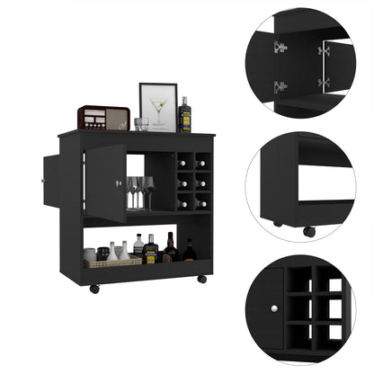 Lux 1-Shelf 6-Bottle Bar Cart - Black