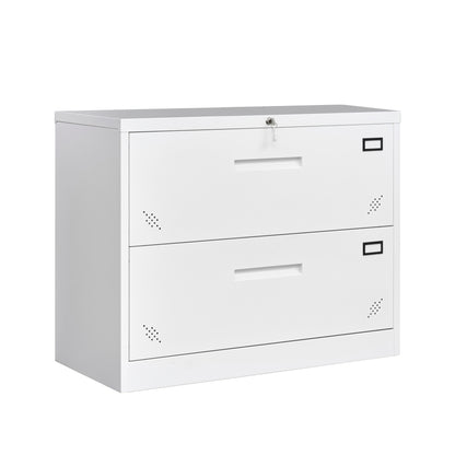 Metal Steel 2 Drawer Lateral Filing Cabinet - White