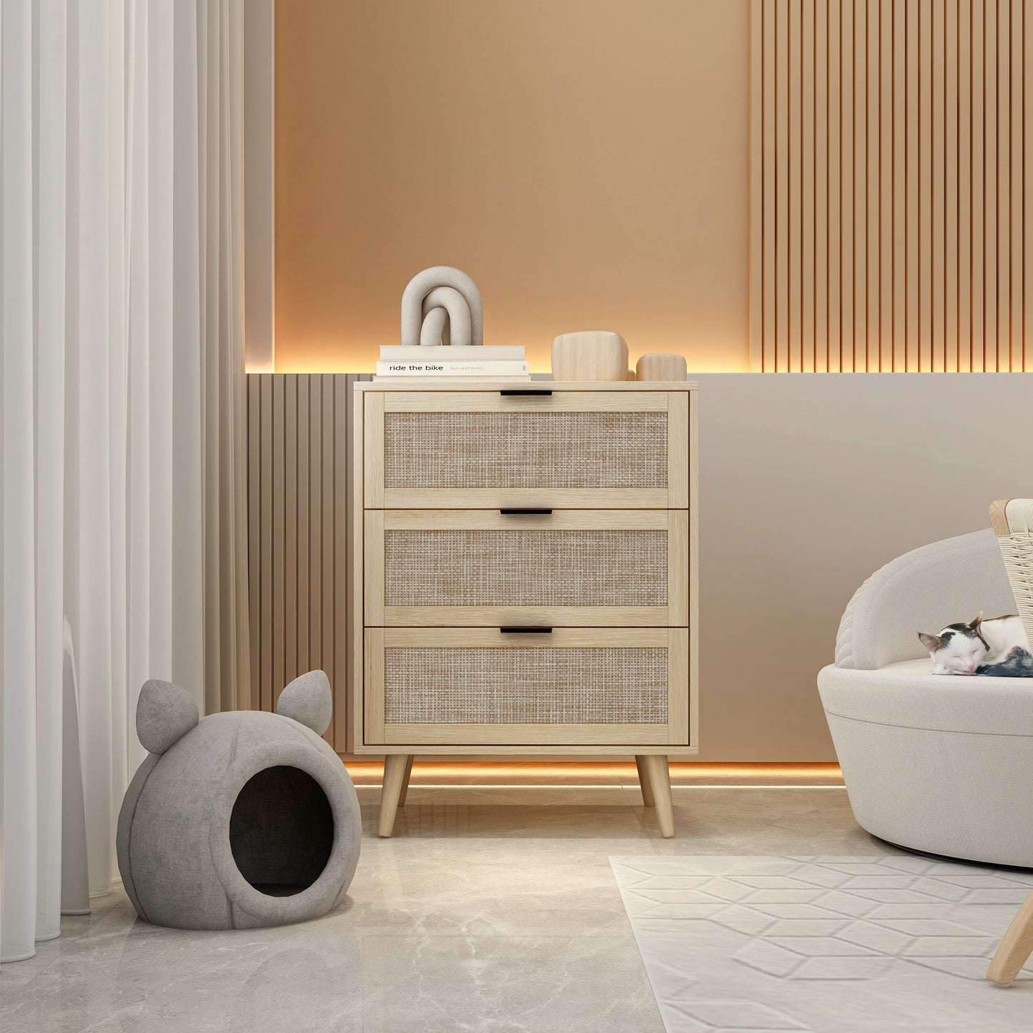 Kooboo 3 Drawer Nightstand End Table - Natural