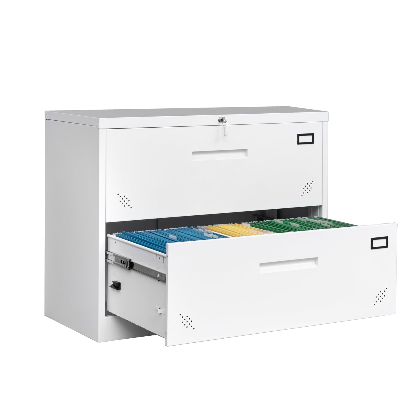 Metal Steel 2 Drawer Lateral Filing Cabinet - White