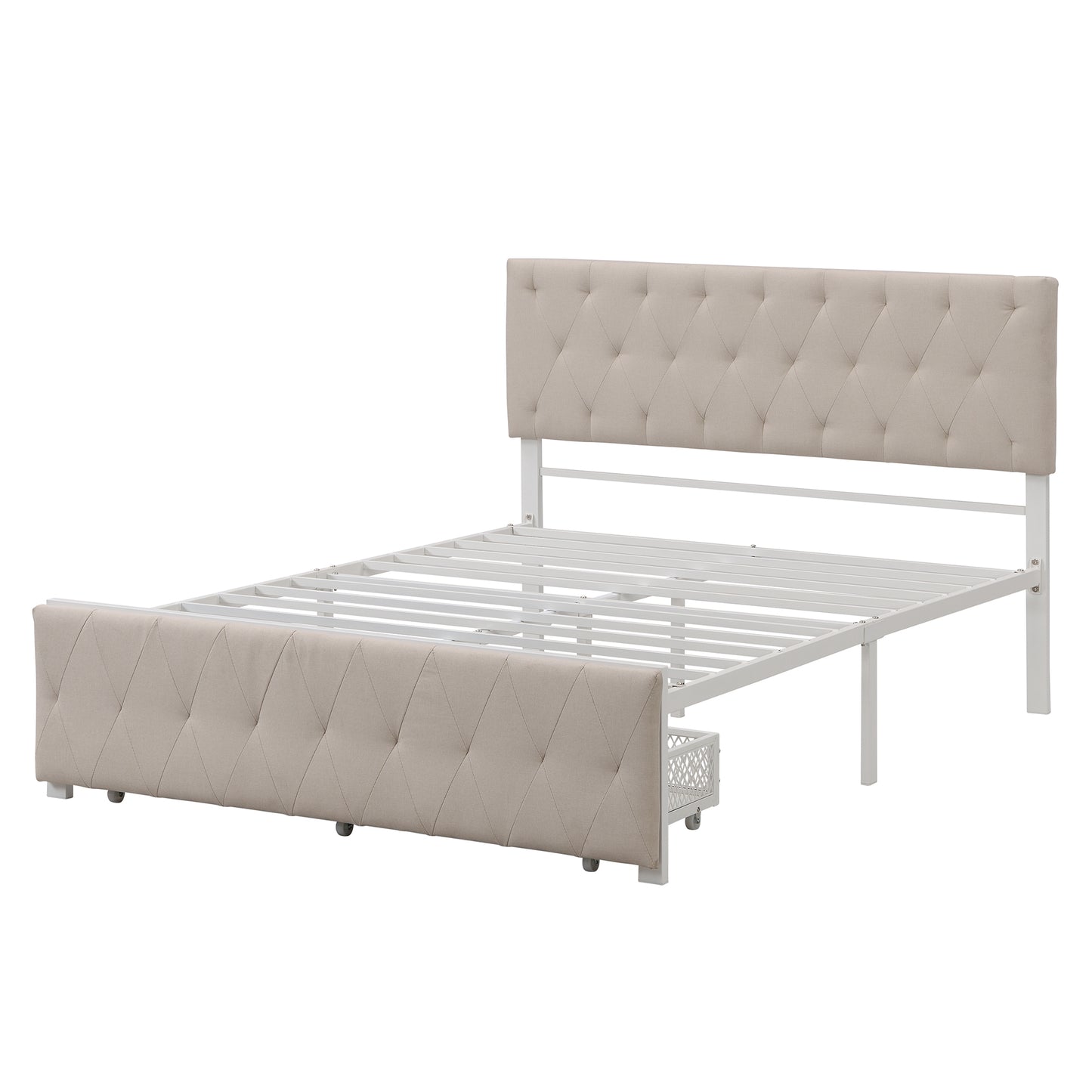 Apex Full Size Storage Bed Metal Platform Bed with Drawer - Beige