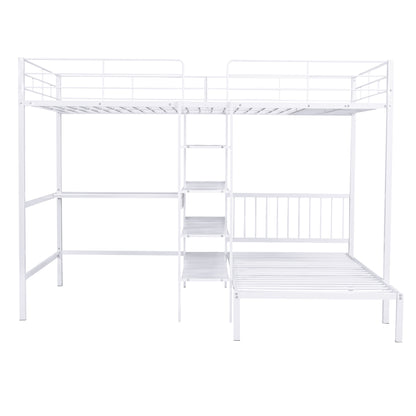 Harmony Haven Twin Loft Bed with Integrated Desk, Storage, and Staircase, Snow White