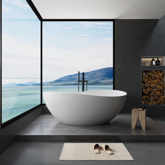 Deo 69" Stone Resin Freestanding Soaking Bathtub  - Matte White