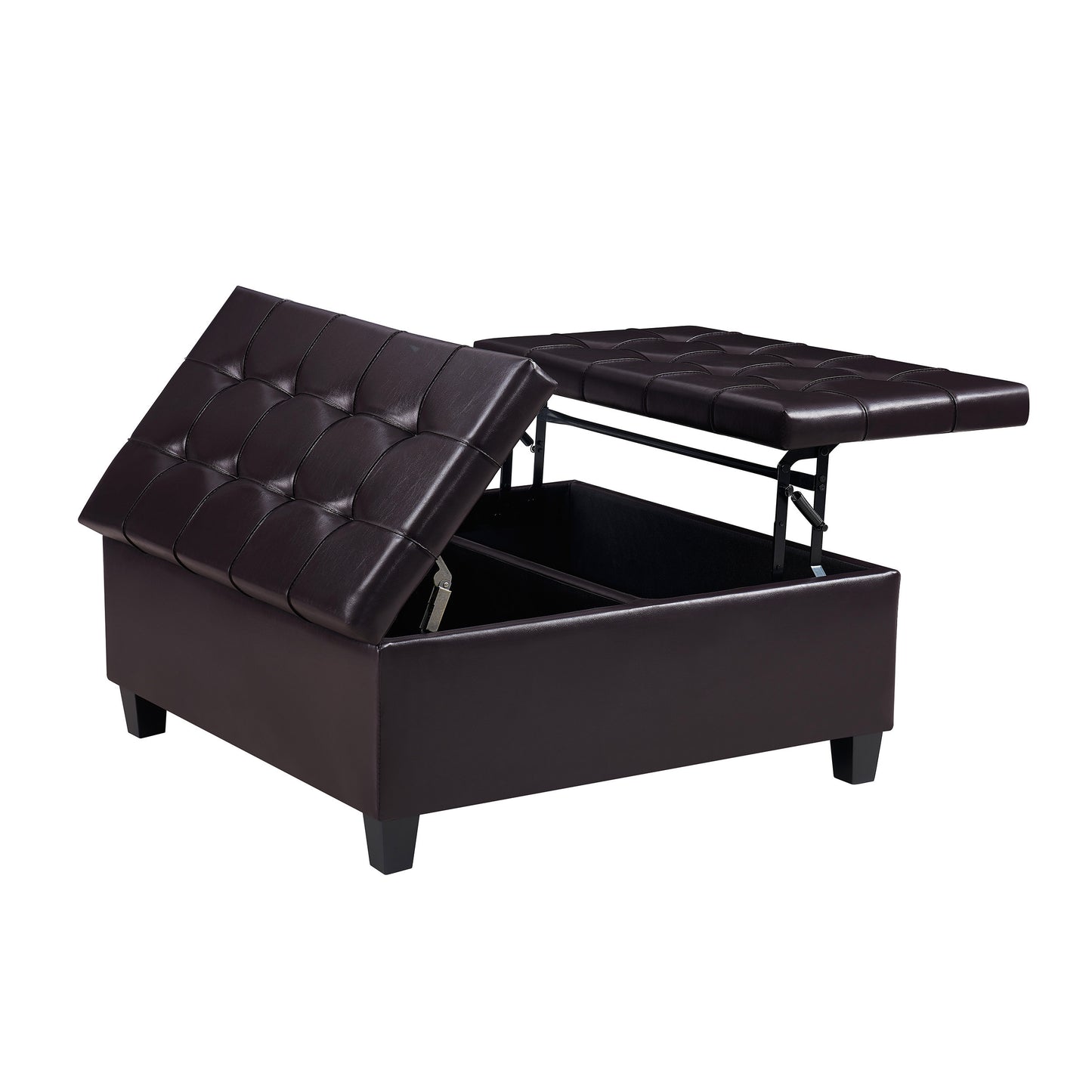 Square Faux Leather Storage Ottoman - Dark Brown