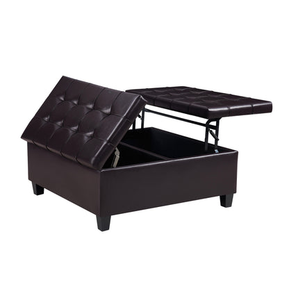Square Faux Leather Storage Ottoman - Dark Brown