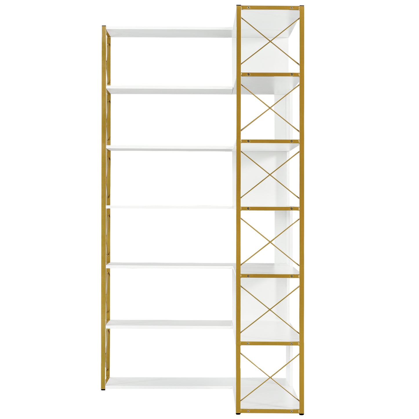 L-Shaped Corner Bookcase - Golden+White