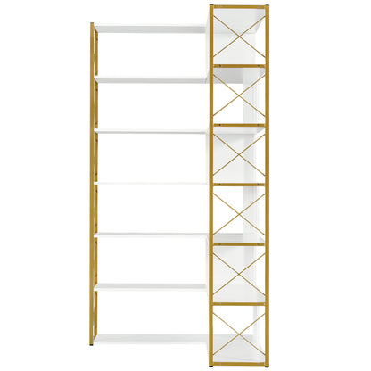 L-Shaped Corner Bookcase - Golden+White