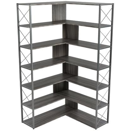 L-Shaped Corner Bookcase - Silver+Grey