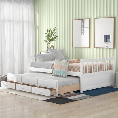 Xander Full Size Daybed with  Twin Size Trundle and Drawers - White