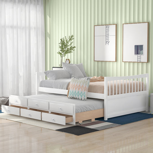 Xander Full Size Daybed with  Twin Size Trundle and Drawers - White