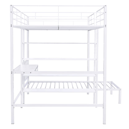 Harmony Haven Twin Loft Bed with Integrated Desk, Storage, and Staircase, Snow White
