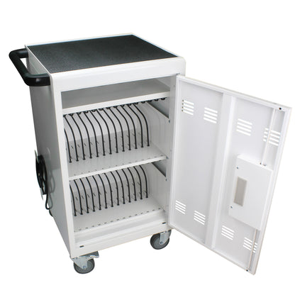 Mobile Charging Cart and Cabinet With Combination Lock - White