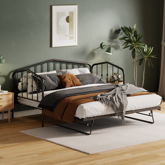 Zee Twin Size Metal Daybed with Twin Size Adjustable Trundle - Black