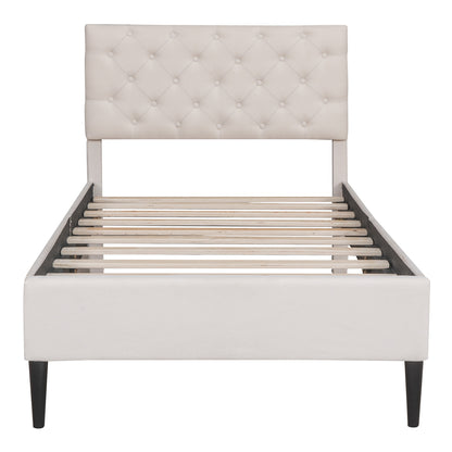 Ukin Twin Size Upholstered Linen Platform Bed - Beige