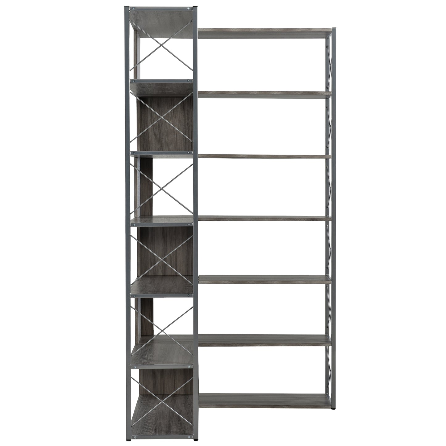 L-Shaped Corner Bookcase - Silver+Grey