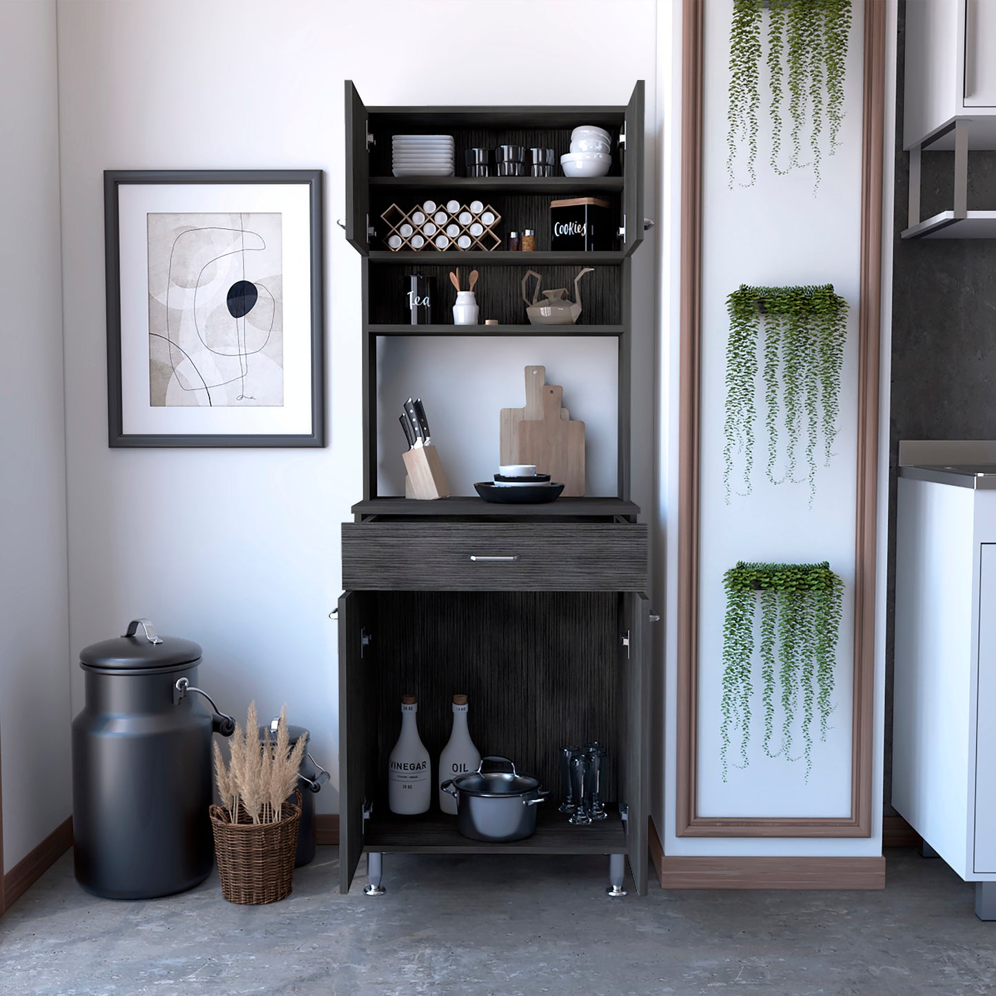 Kitchen Pantry with Countertop - Smokey Oak