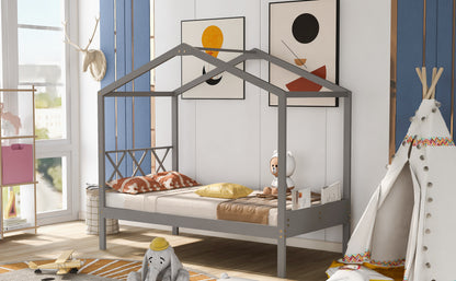 Twin Wood House Bed with Smart Storage