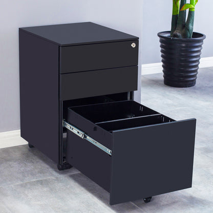 Compact 3 Drawer Mobile File Cabinet - Black