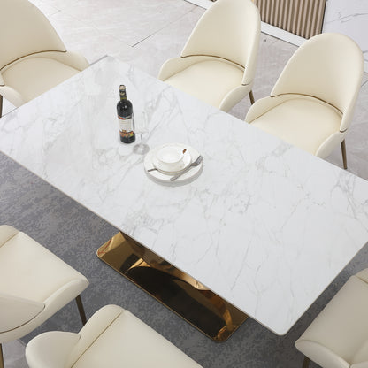 Elegant Stone Dining Set: Carrara White Edition
